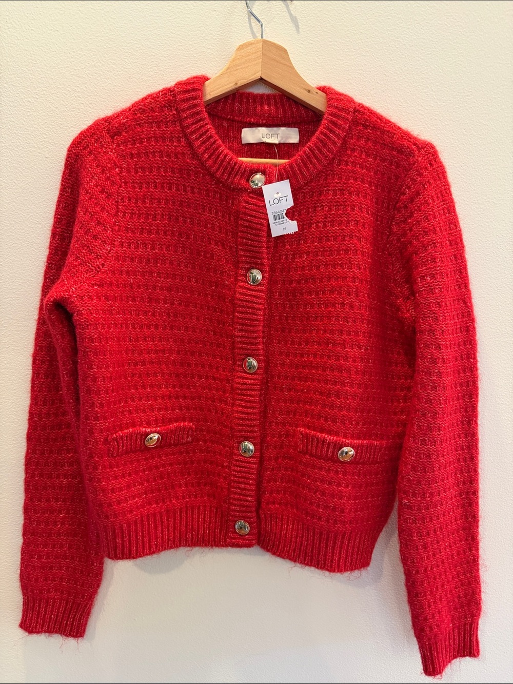 NWT LOFT Red Knit Button-Up Cardigan